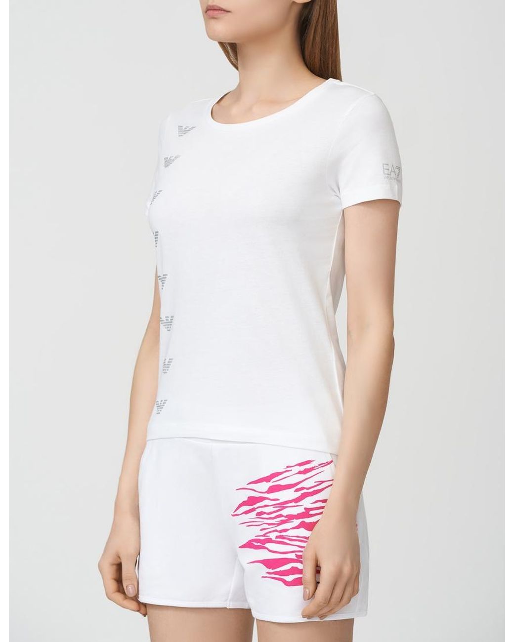 EA7 White T-Shirt With Round Neck And Short Sleeves