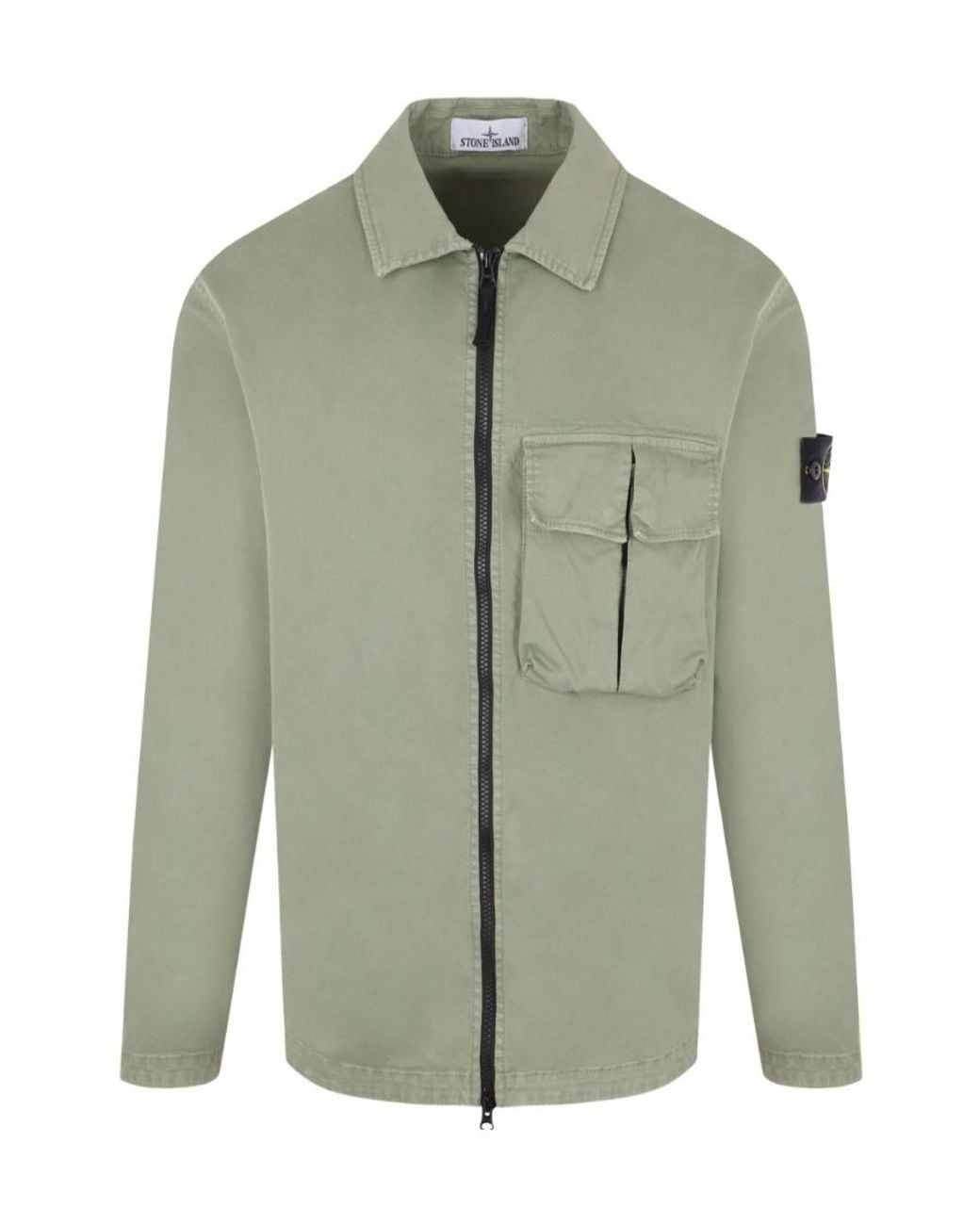 Stone Island Green Zip-Up Stretch-Cotton Shirt Jacket for men