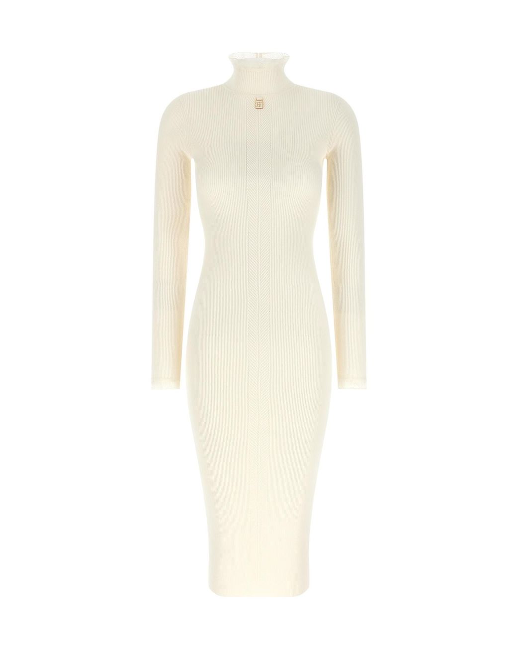 Elisabetta Franchi White Tulle Trim Ribbed Knitted Dress