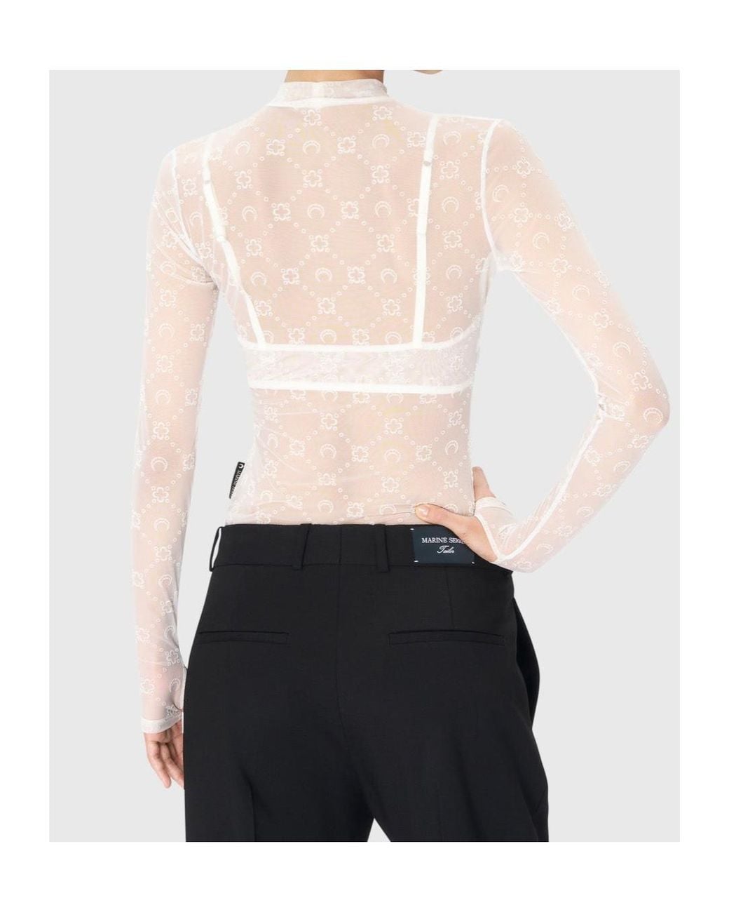 MARINE SERRE White Second Skin Semi-Sheer Top