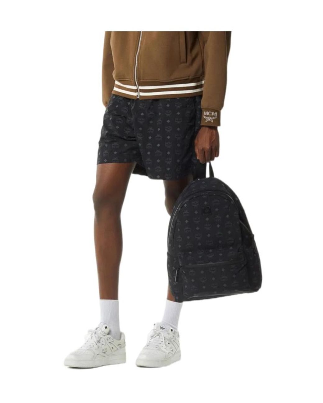 MCM Black Stark Monogram-Pattern Packable Backpack for men