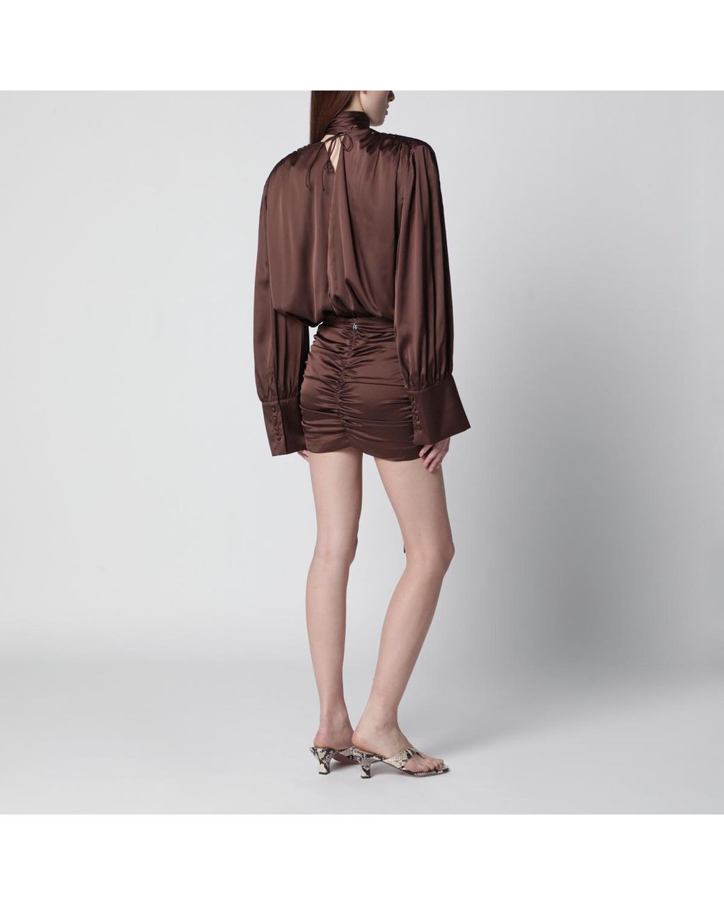 ROTATE BIRGER CHRISTENSEN Brown Chiffon V-Neck Dress