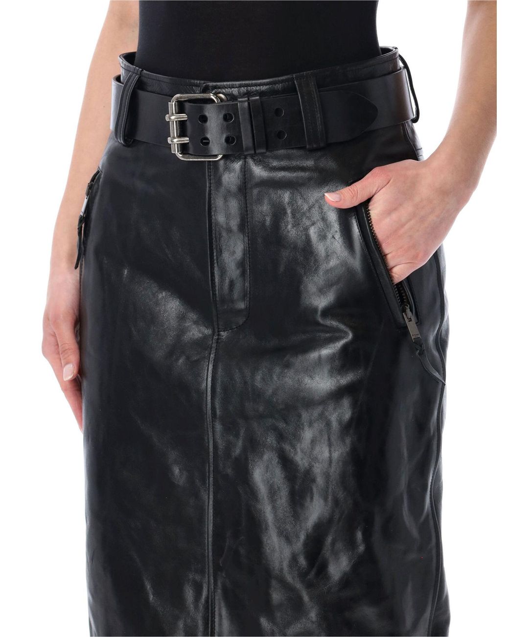 Saint Laurent Black High Waisted Creased Pencil Skirt