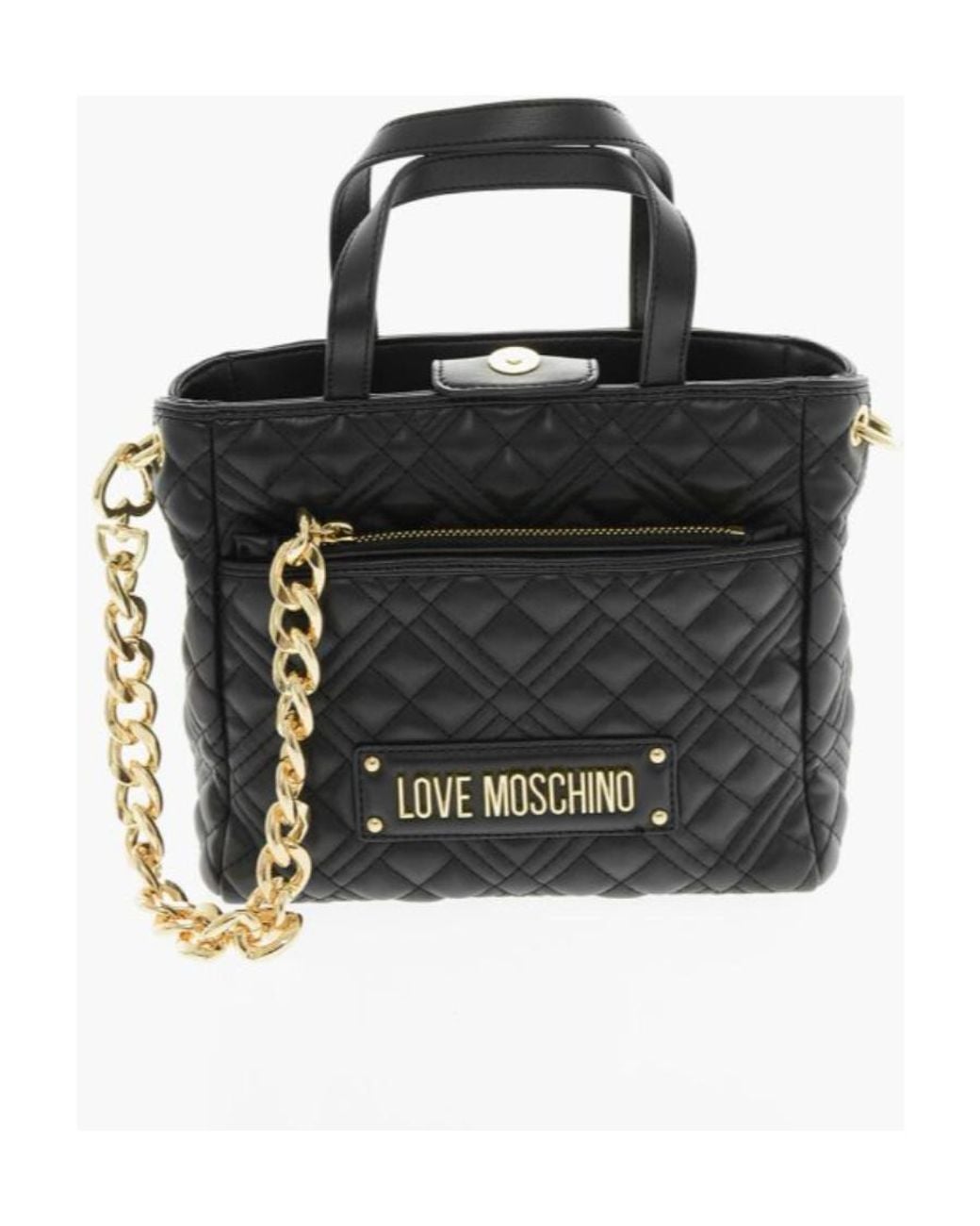 Moschino Black Quilted Logo-Plaque Tote Bag