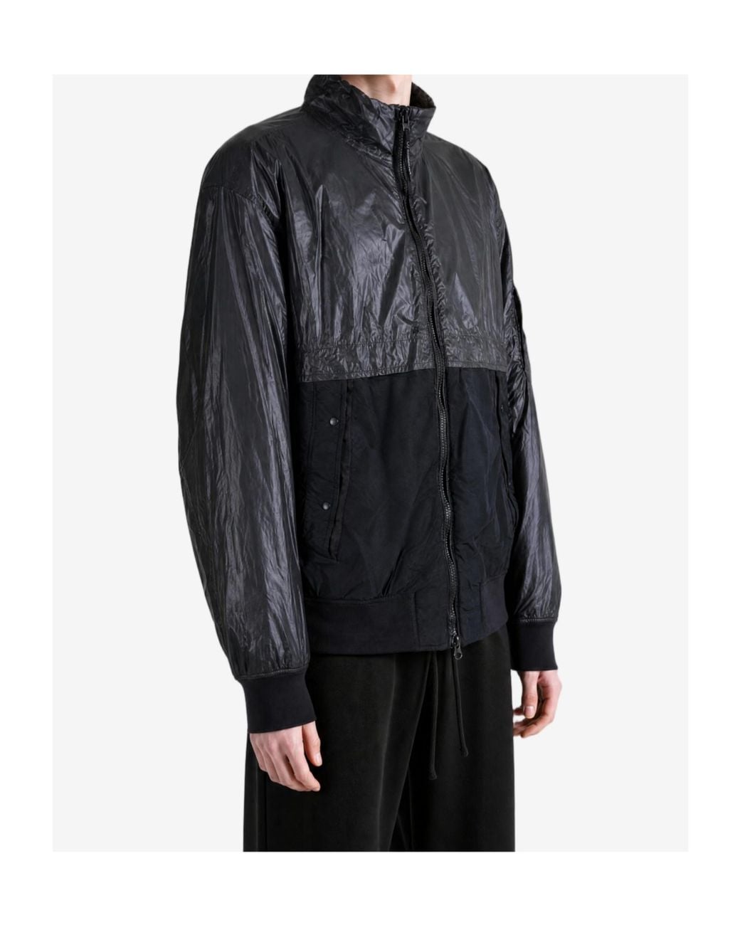 C P Company Black Panelled Zip-Up Bomber Jacket for men
