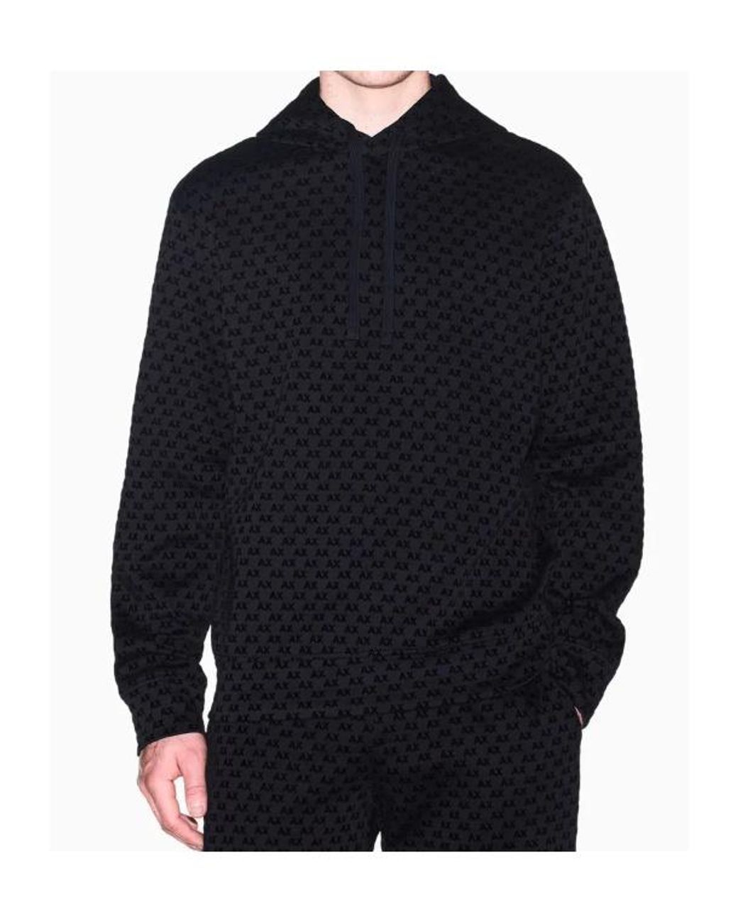 ARMANI EXCHANGE Blue Logo-Pattern Drawstring Hoodie for men