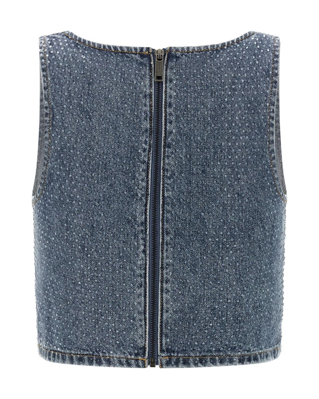 Self-Portrait Blue Embellished Denim Cropped Top