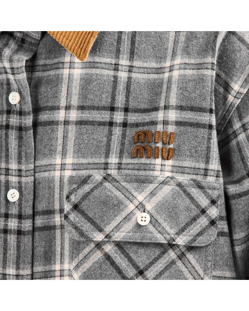 Miu Miu Gray Plaid Long Sleeve Shirt