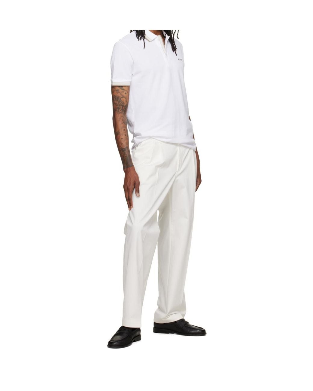 Boss White Pleated Straight-Leg Pants for men