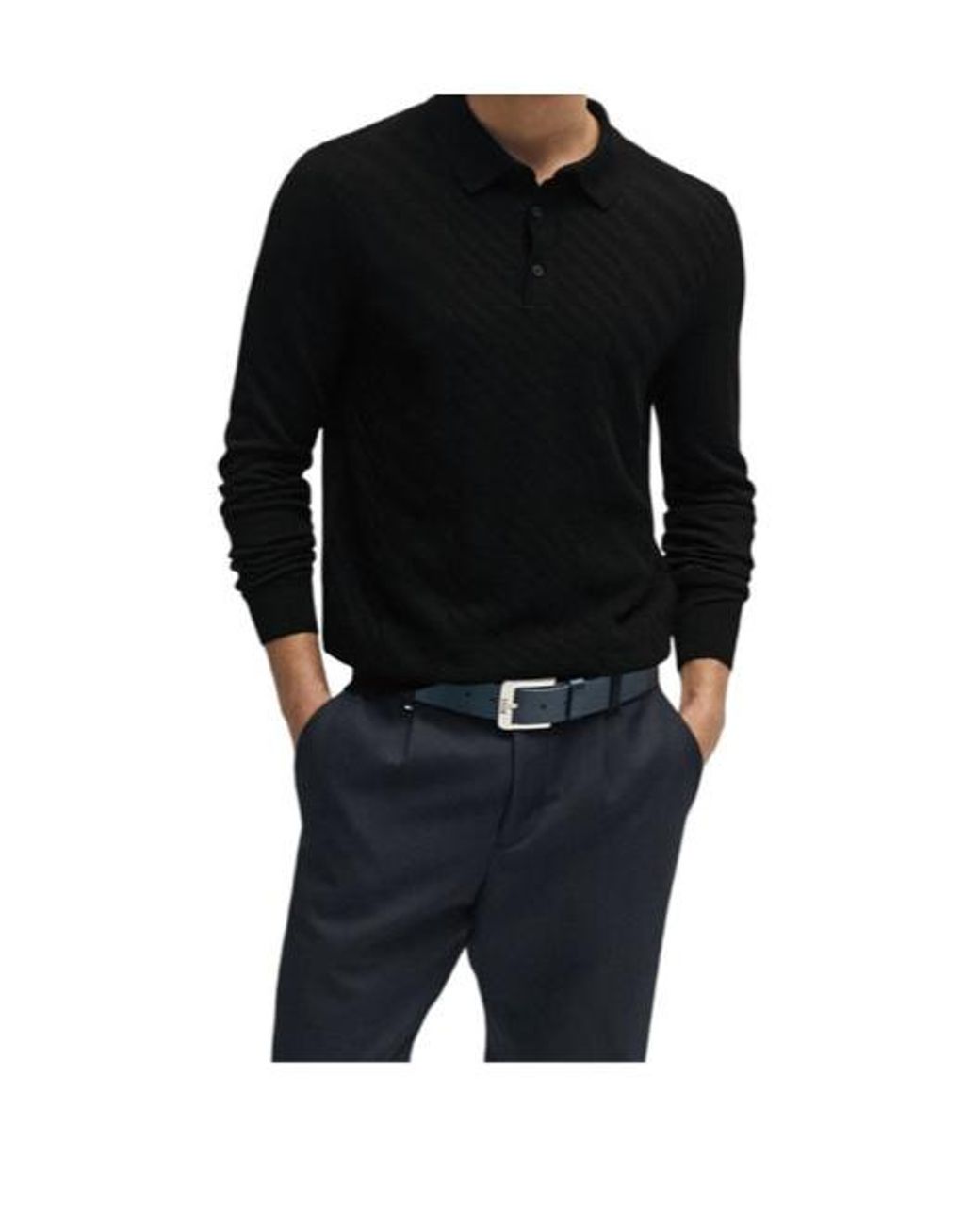 Boss Black Collarless Virgin Wool-Blend Top for men