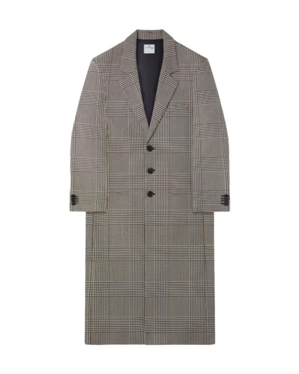 Courreges Gray Prince Of Wales-Pattern Single-Breasted Coat for men