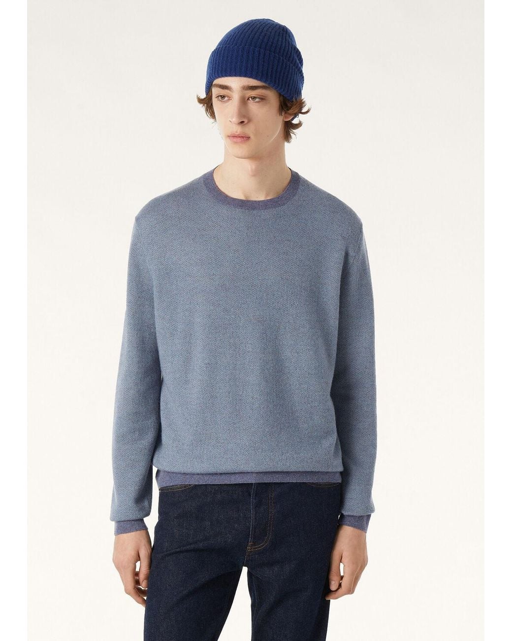 Loro Piana Blue Knitted Jumper for men