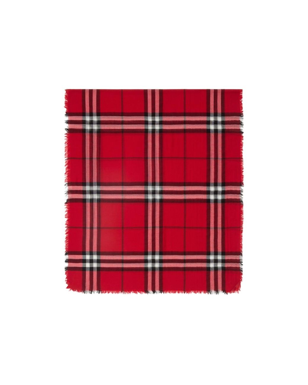 Burberry Red Checked Frayed-Edge Scarf