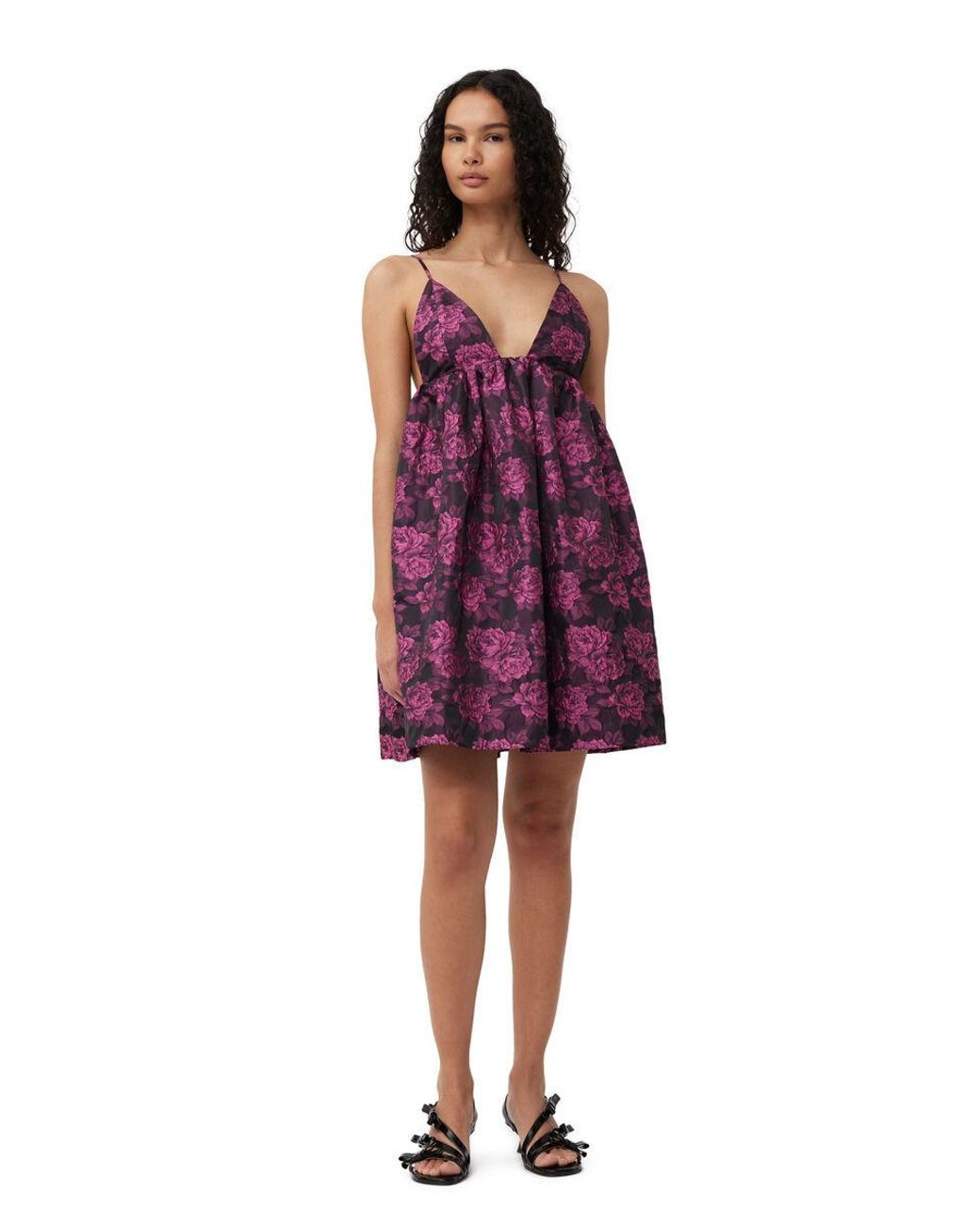 Ganni Purple Jacquard Slip Dress