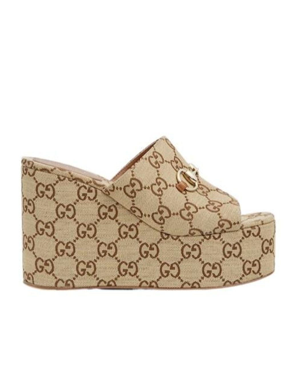 Gucci Natural Horsebit Wedge Sandals