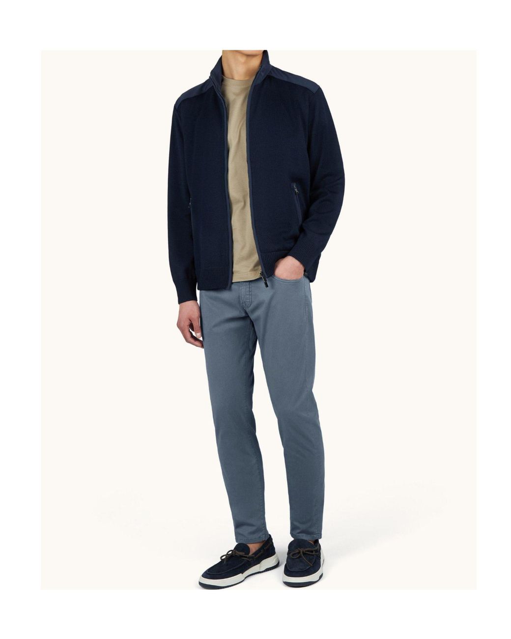 Paul & Shark Blue Stand Collar Knit Jacket for men