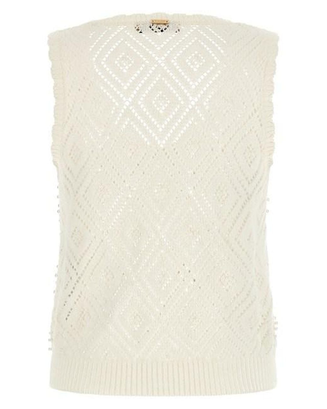Twinset Natural Pearl-Embellished Knit Tank Top