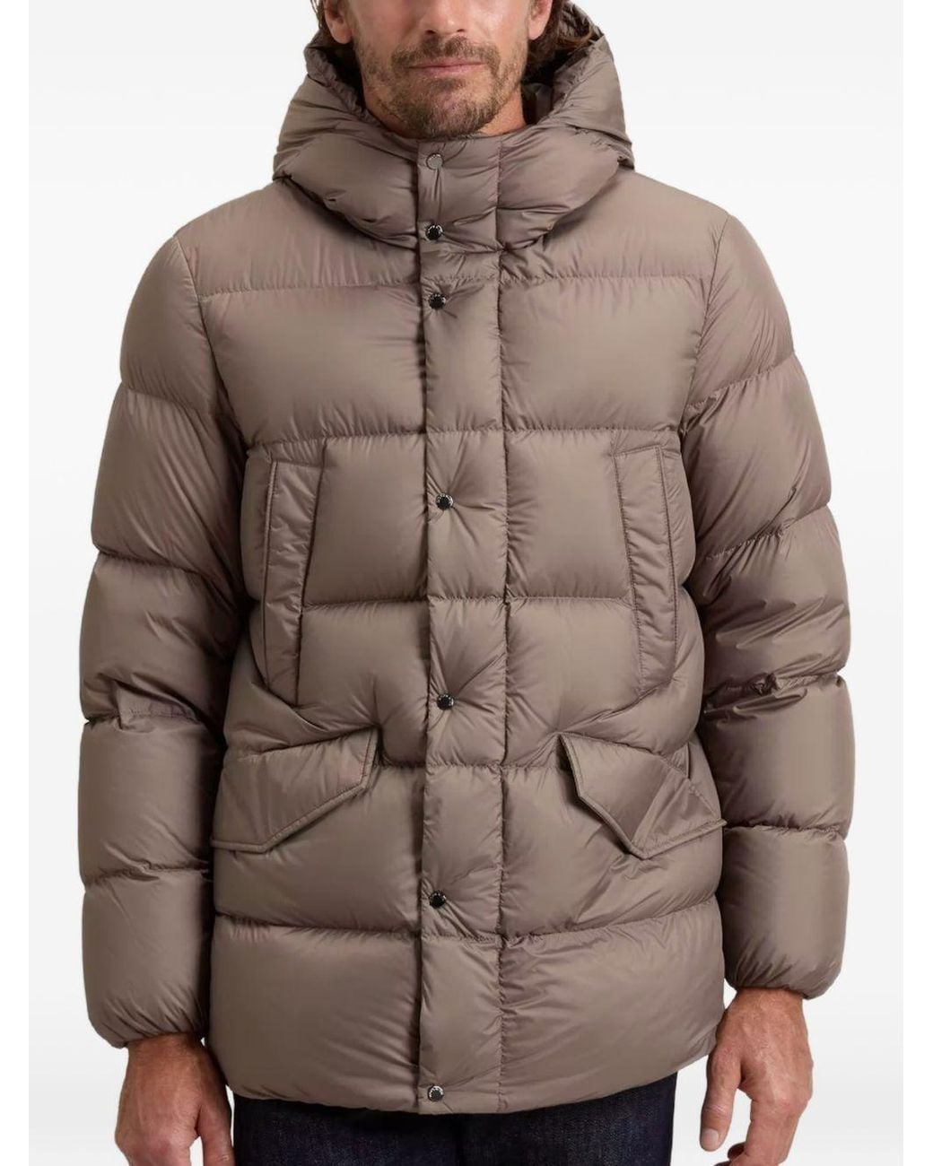 Woolrich Brown Cloud Quilted Hooded Jacket for men