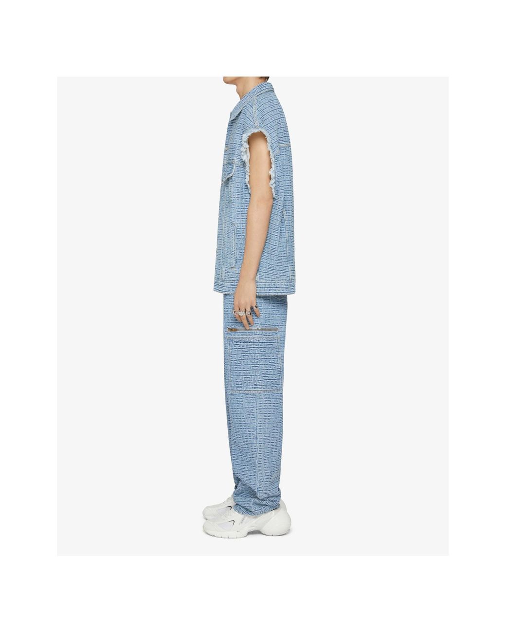 Givenchy Blue 4G Denim Button-Up Vest for men