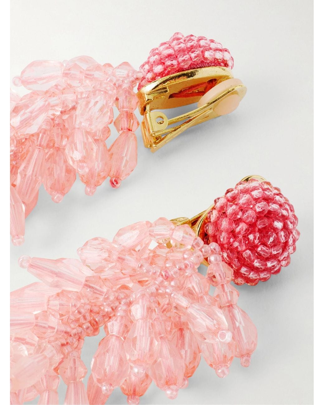 Oscar de la Renta Pink Cluster Tasseled Beaded-Tone Clip Earrings