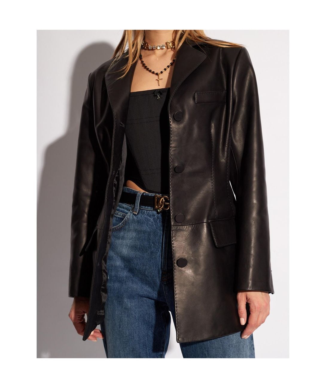 Dolce & Gabbana Black Single-Breasted Leather Blazer