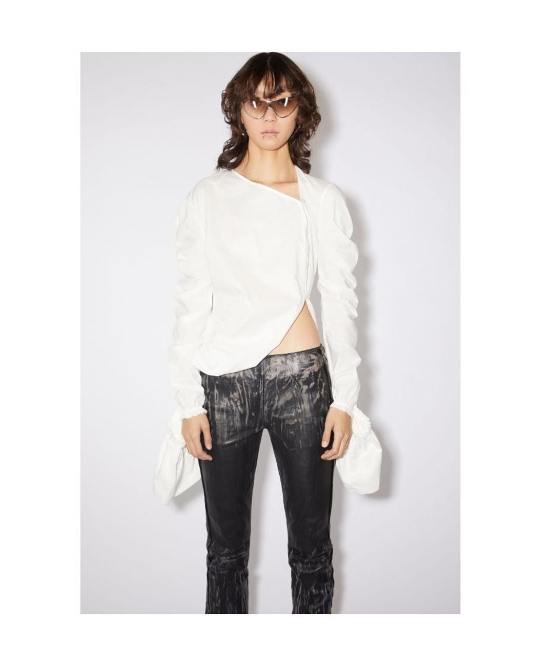 Acne White Draped Asymmetric Cotton Blouse