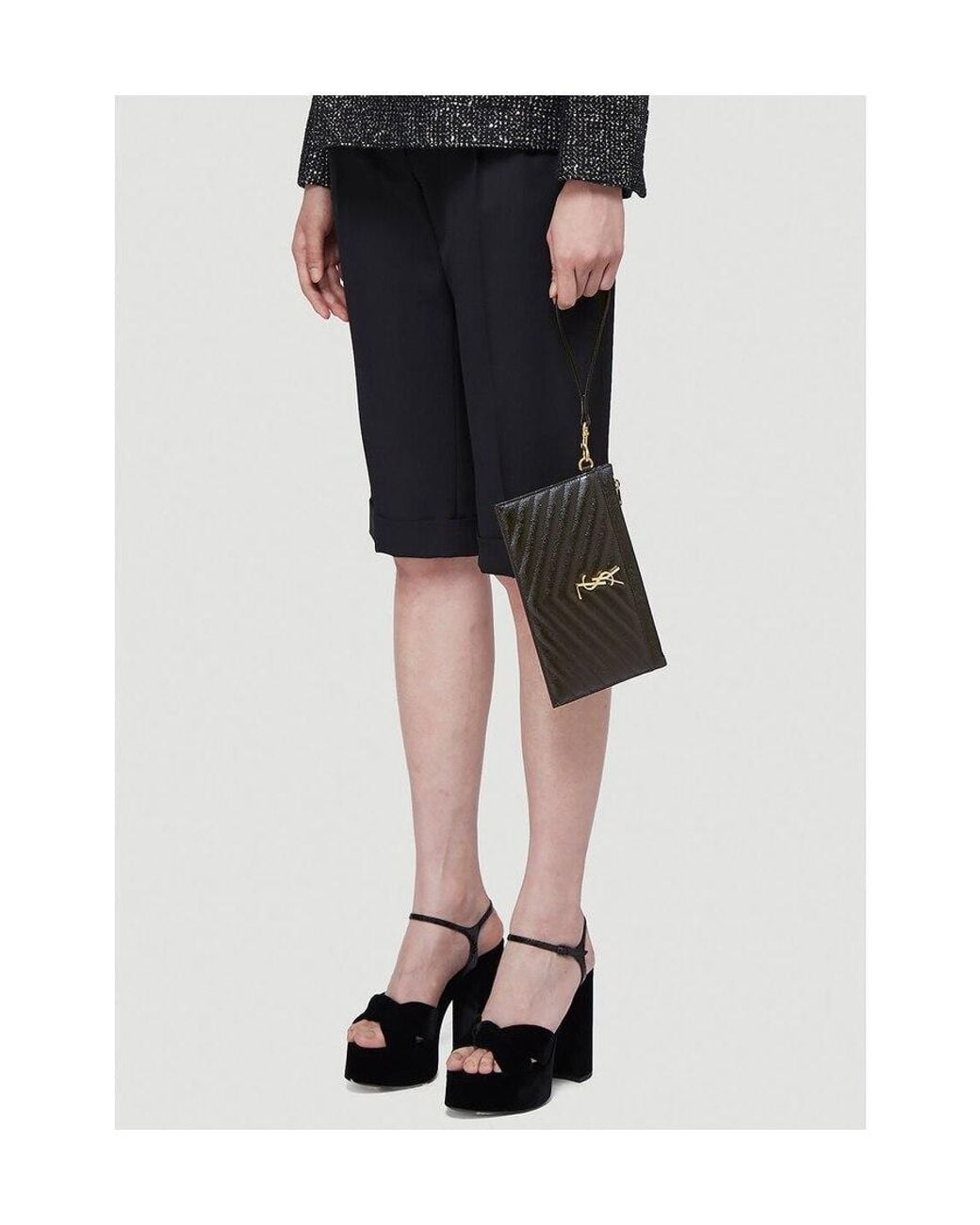 Saint Laurent Black Cassandre Matelassé Large Zipped Clutch Bag