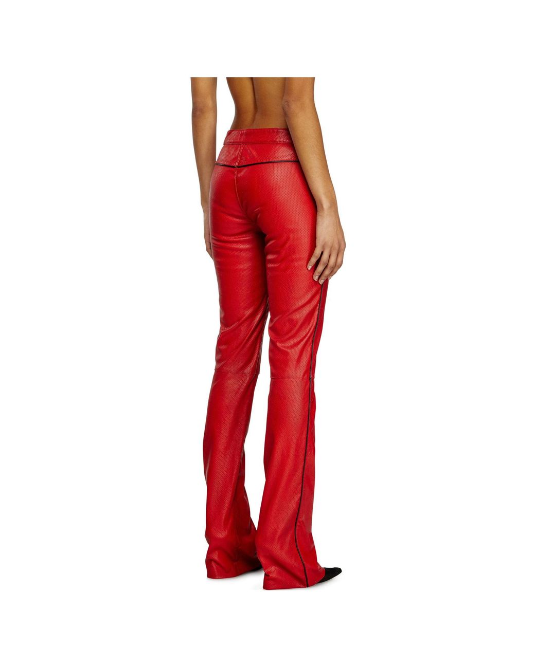 DIESEL Red L-Insey Perforated Stretch Leather Biker Pants
