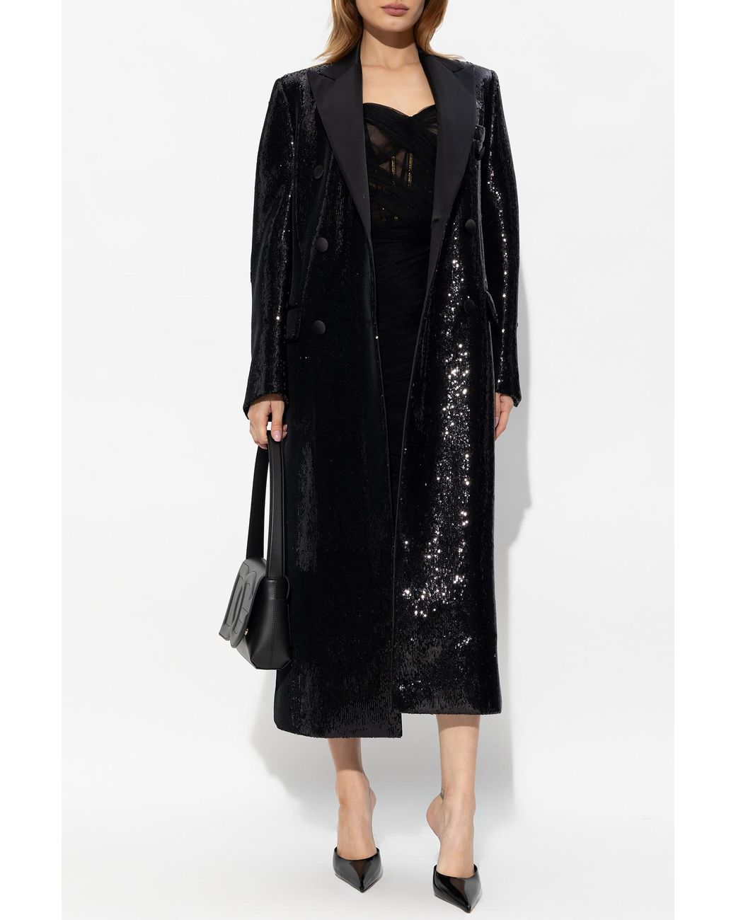 Dolce & Gabbana Black Micro-Sequined Double-Breasted Coat