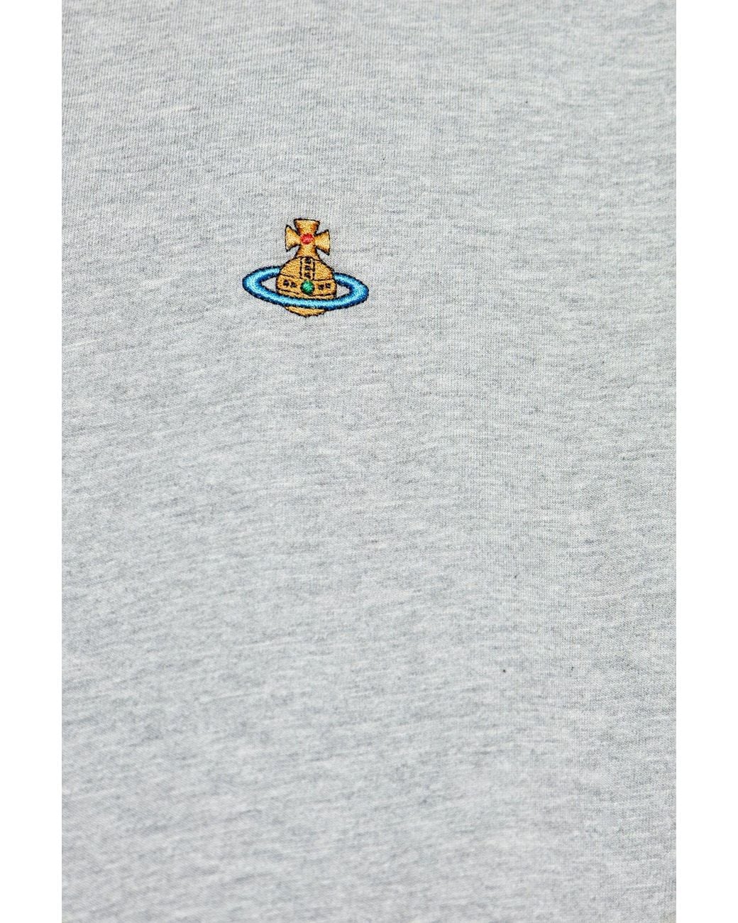 Vivienne Westwood Gray Logo Embroidered Crewneck T-Shirt for men
