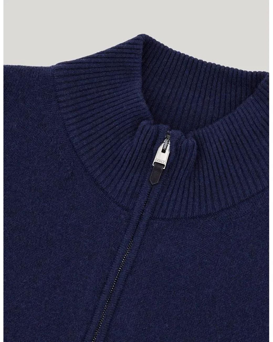 Canali Blue Zip-Up Stand-Collar Cardigan for men