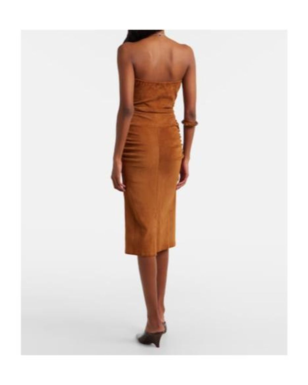 Stouls Brown Salma Ruched Suede Midi Dress