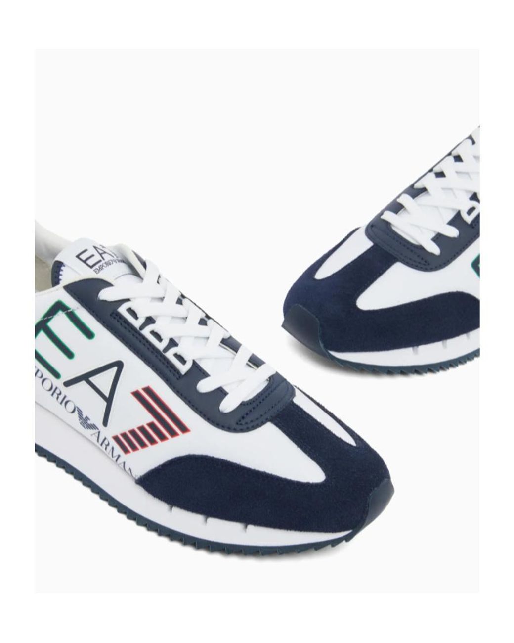 EA7 Blue Logo-Print Panelled Sneakers for men