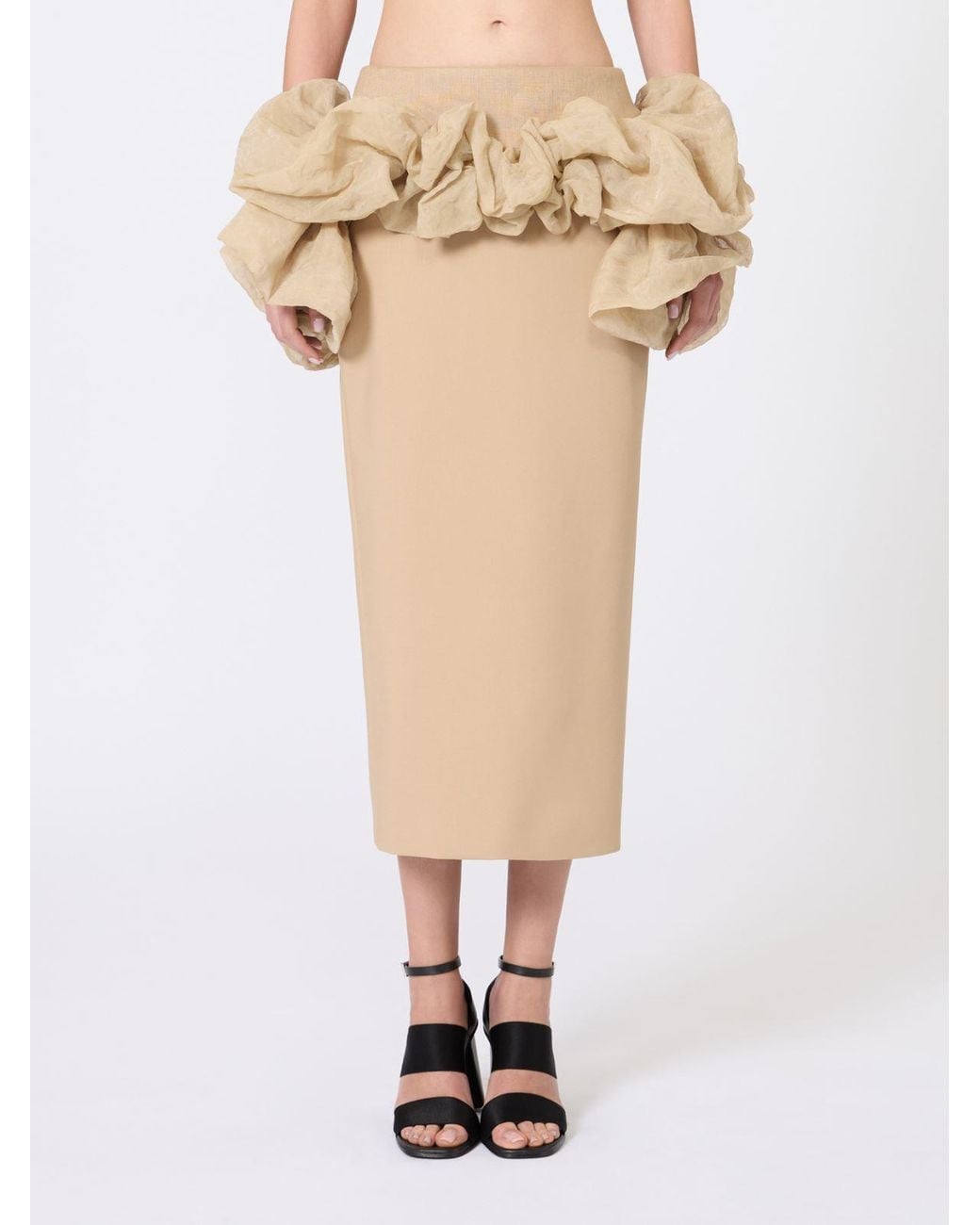 Max Mara Natural Sbaccano Ruffled Midi Skirt