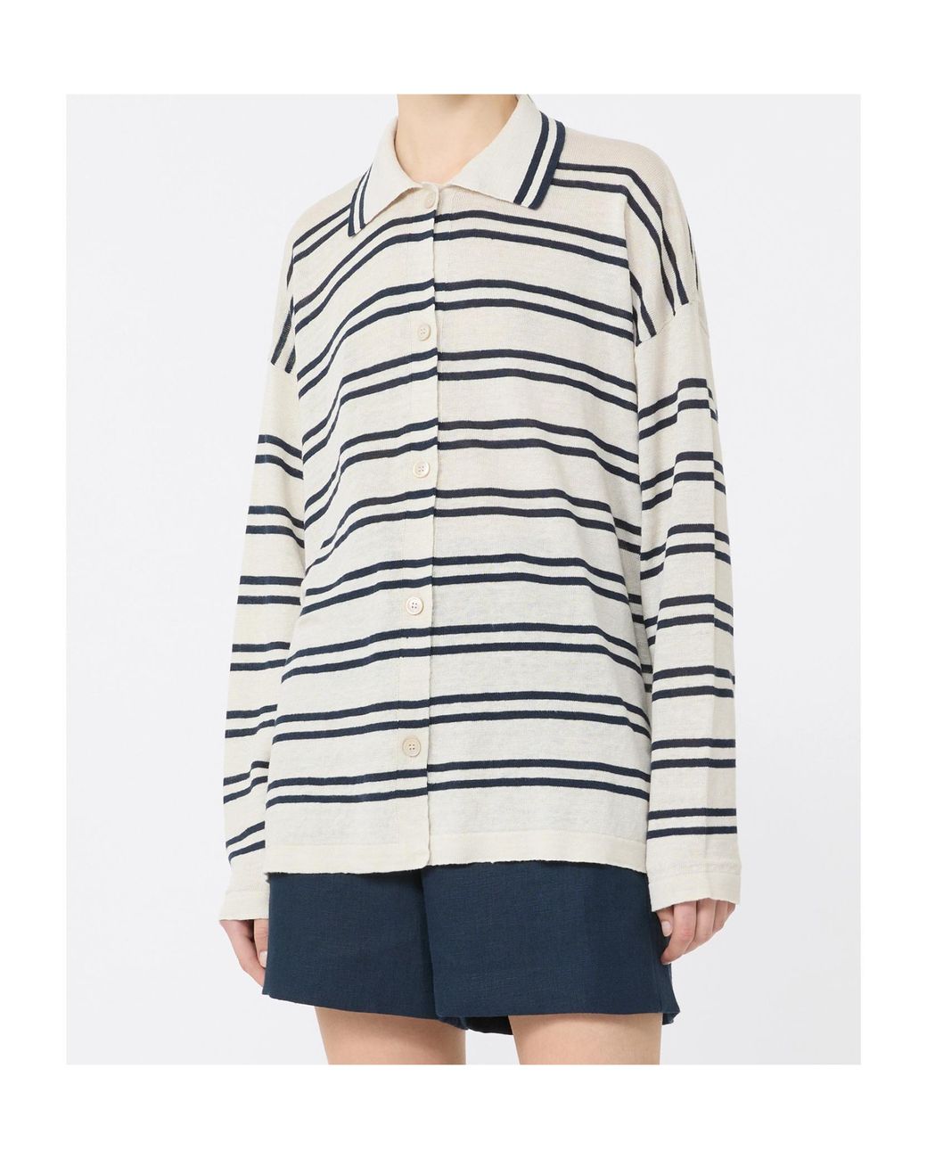 Max Mara Gray Linen Stripe Cardigan