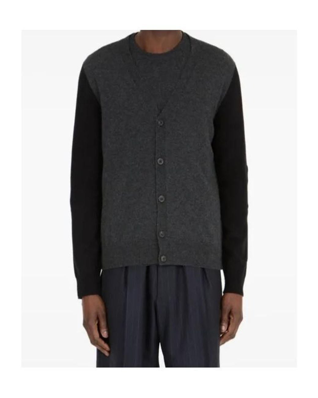 Maison Margiela Blue V-Neck Elbow-Patch Cardigan for men