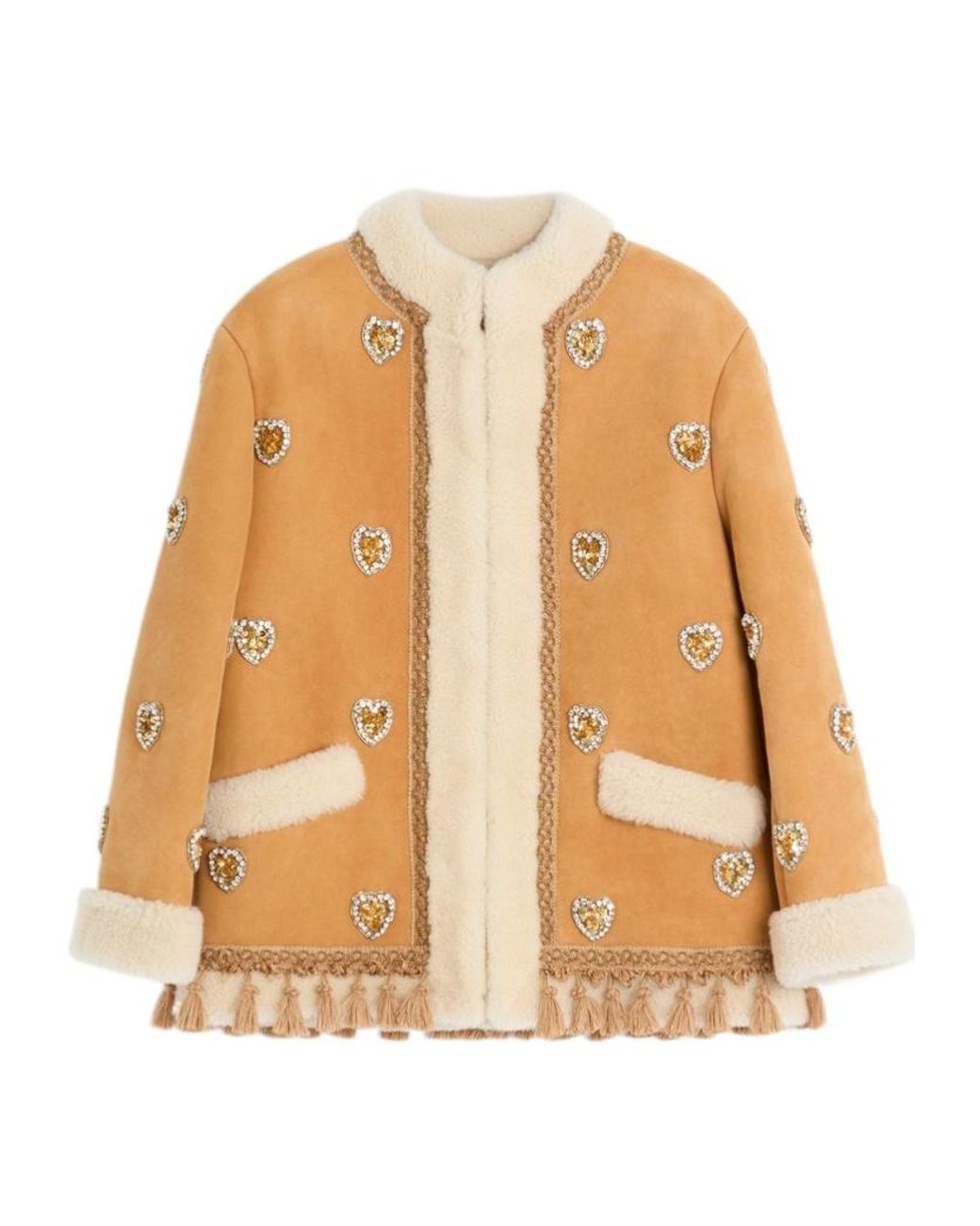 Valentino Natural Embroidered Heart Embellished Coat