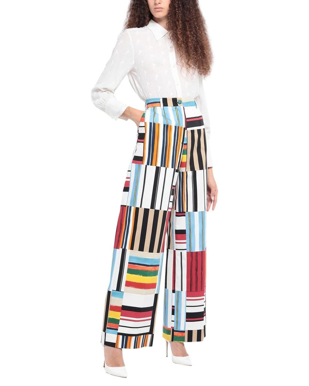 Dolce & Gabbana White Striped Wide-Leg Pants