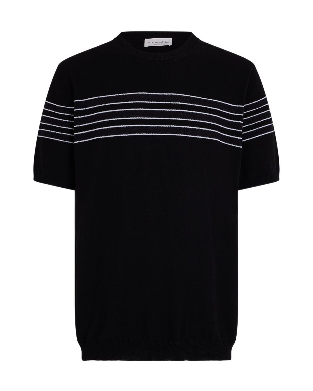 Roberto Collina Black Striped Short-Sleeve Knitted Sweater for men