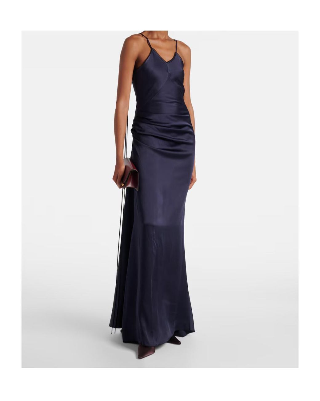 Victoria Beckham Blue Lace-Trimmed Satin Maxi Dress