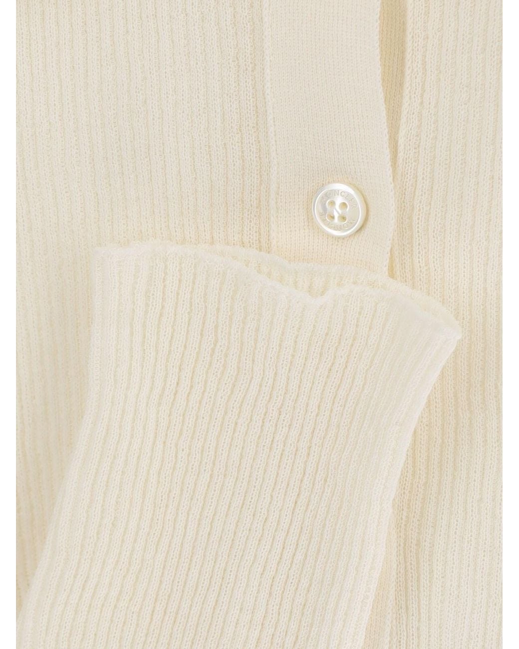 Moncler Natural Long-Sleeved Fine Ribbed Polo Top