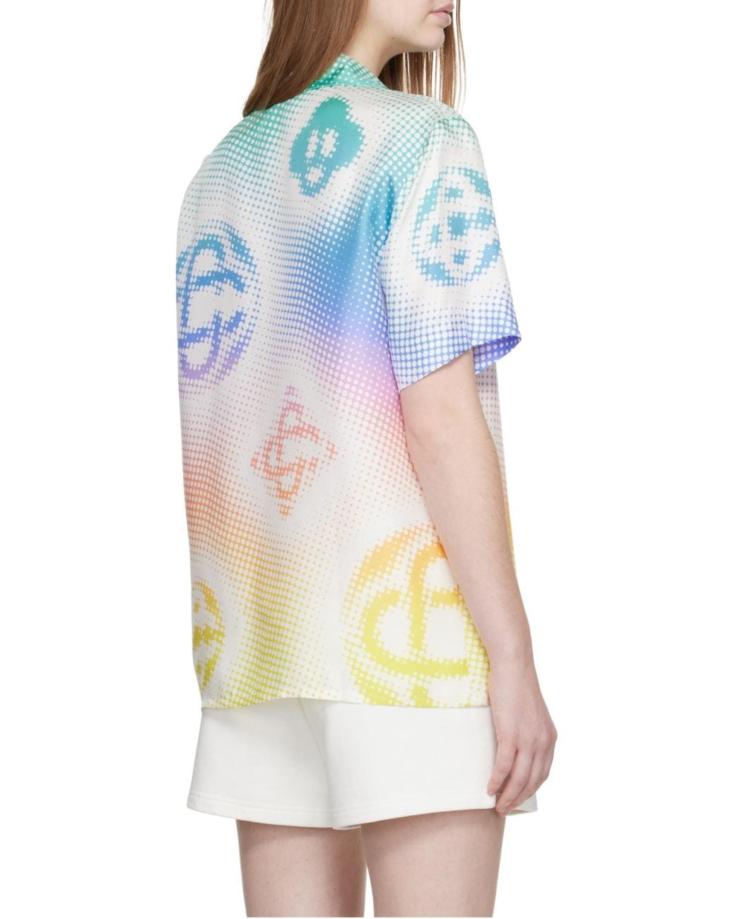 Casablanca Blue Halftone Logo Short Sleeved Satin Shirt