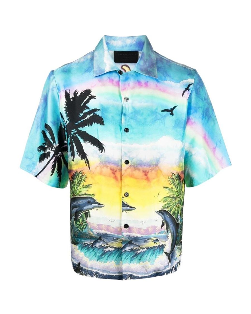 Philipp Plein Blue Graphic-Print Silk Shirt for men
