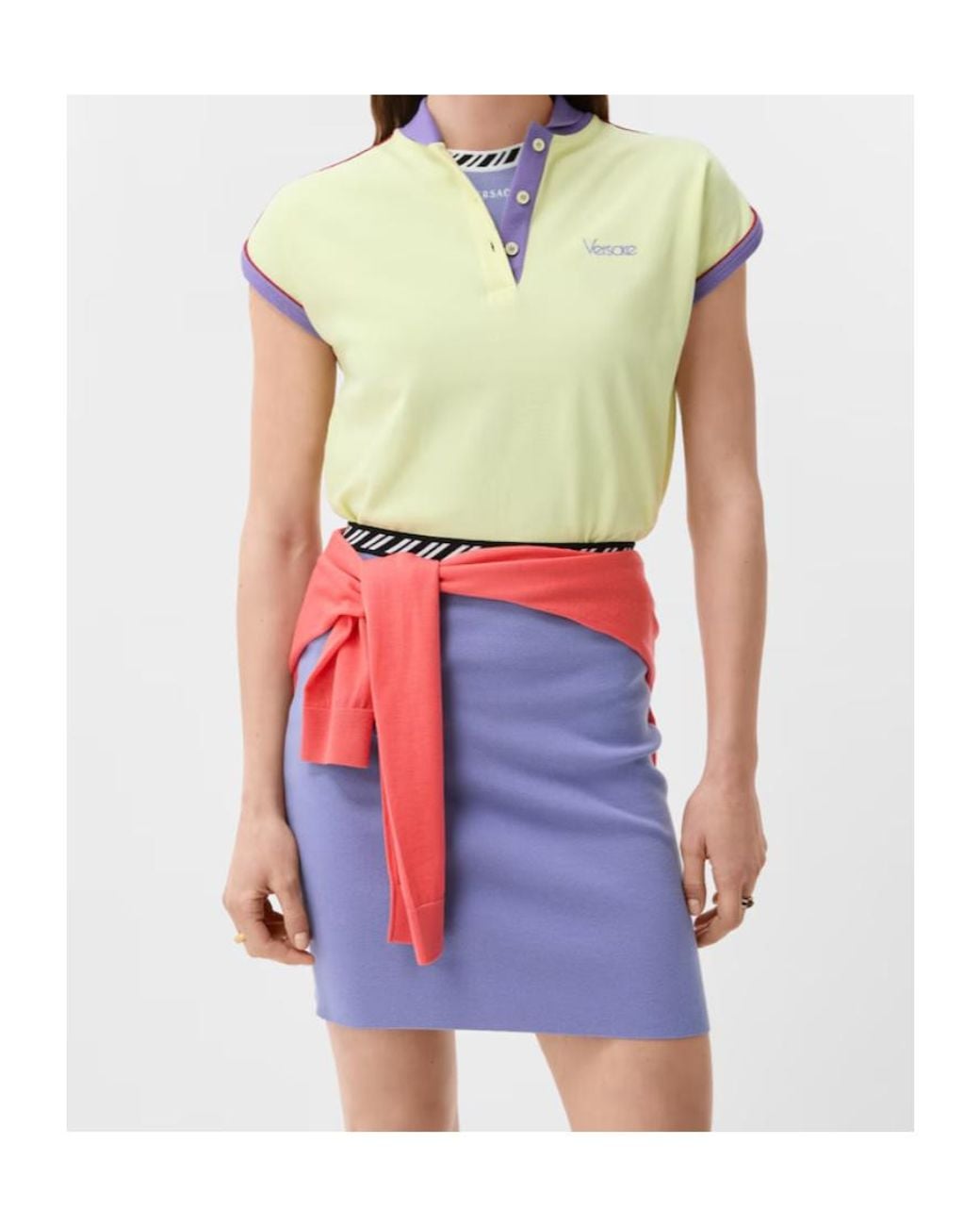 Versace Yellow Embroidered-Logo Piqué Polo Shirt