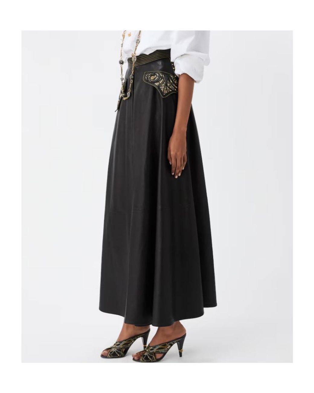 Versace Black Studded Leather Midi Skirt