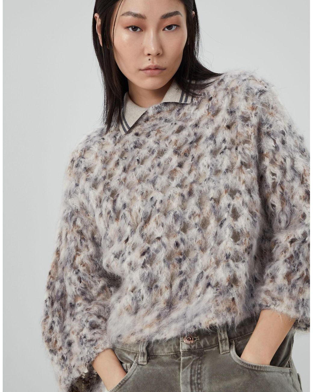 Brunello Cucinelli Natural Fluffy Net Open-Knit Jumper