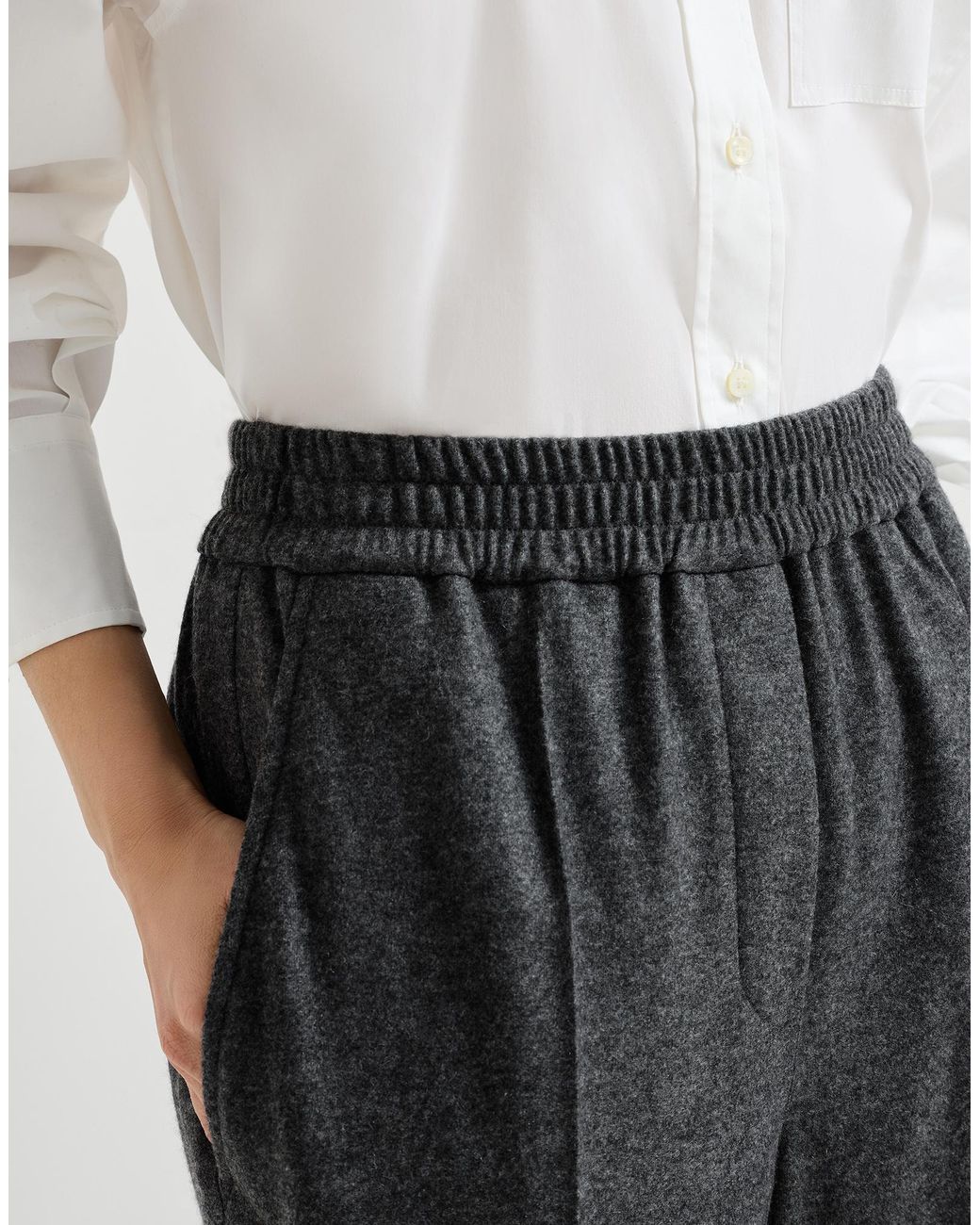 Brunello Cucinelli Gray Cashmere Jersey Pleated Wide Track Trousers