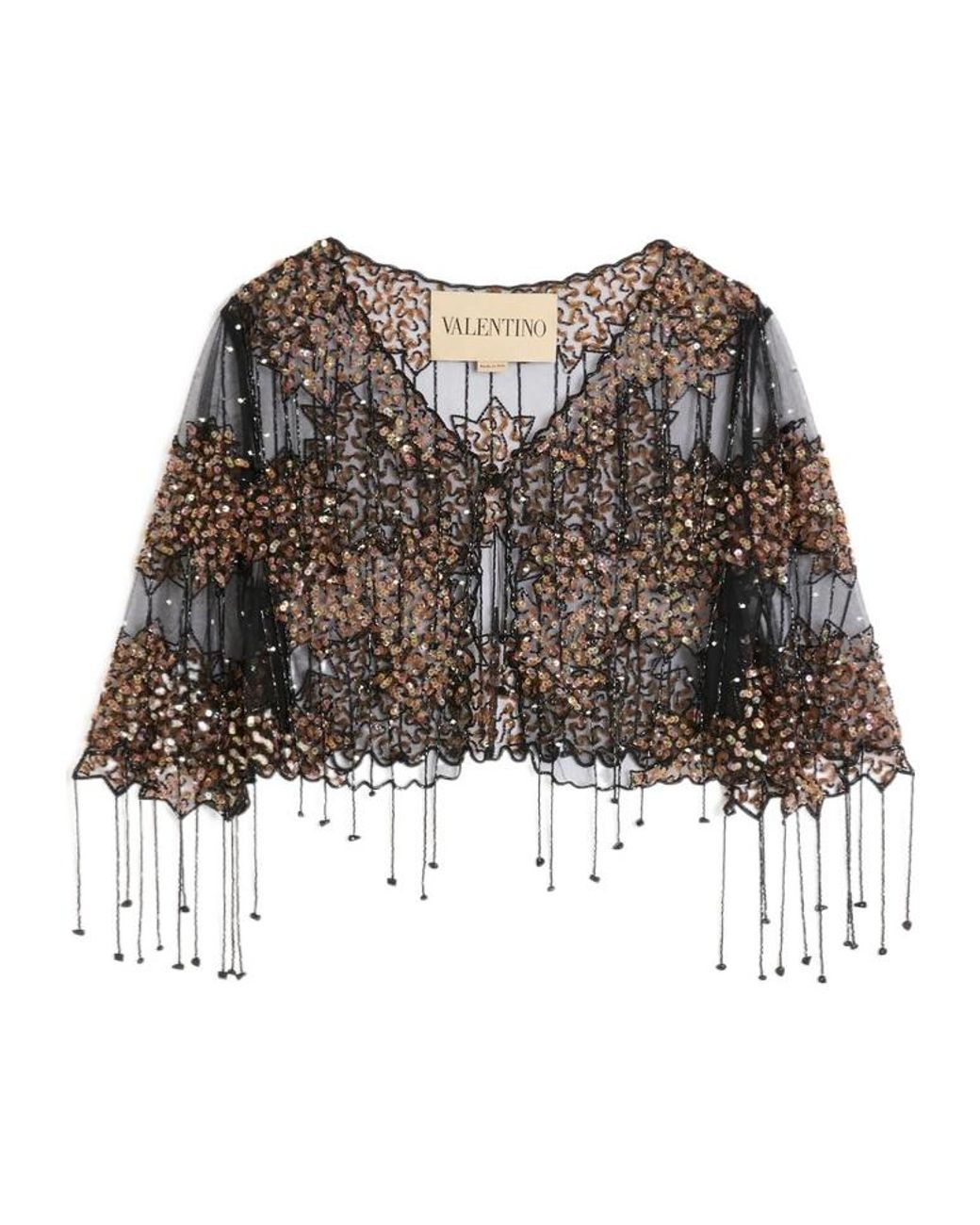 Valentino Brown Embroidered Fringe Detail Casual Jacket