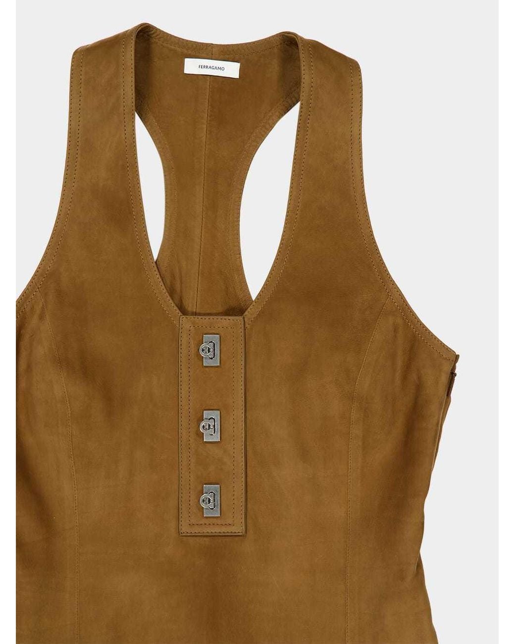 Ferragamo Metallic Racer Back Dress With Hug Buckle Detail