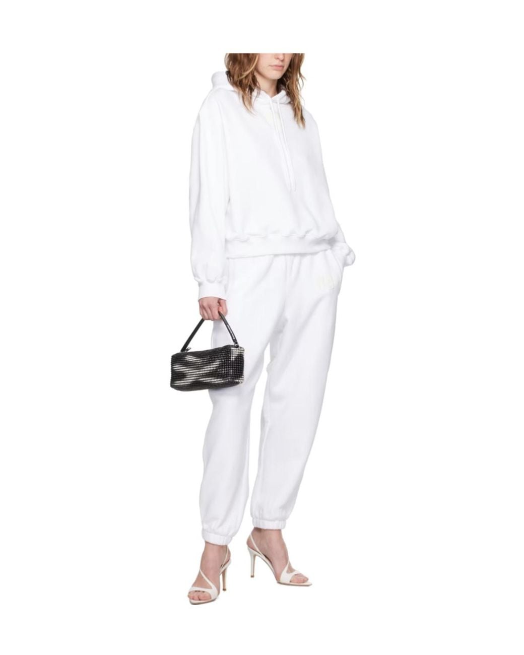 T By Alexander Wang White Logo Printed Drawstring Hoodie